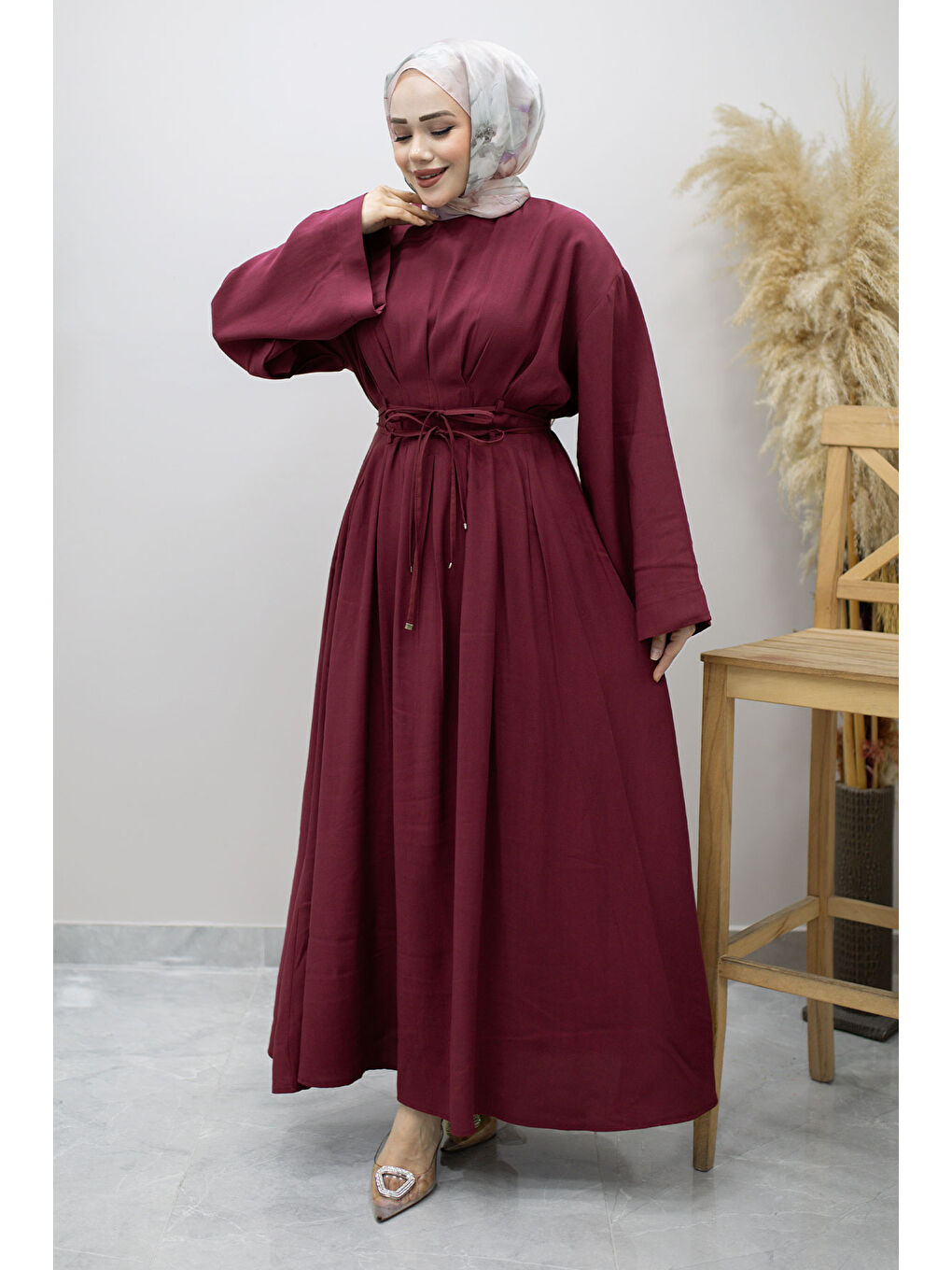 Çift Bağlamalı Pensli Elbise TSD260185 Fuşya-2