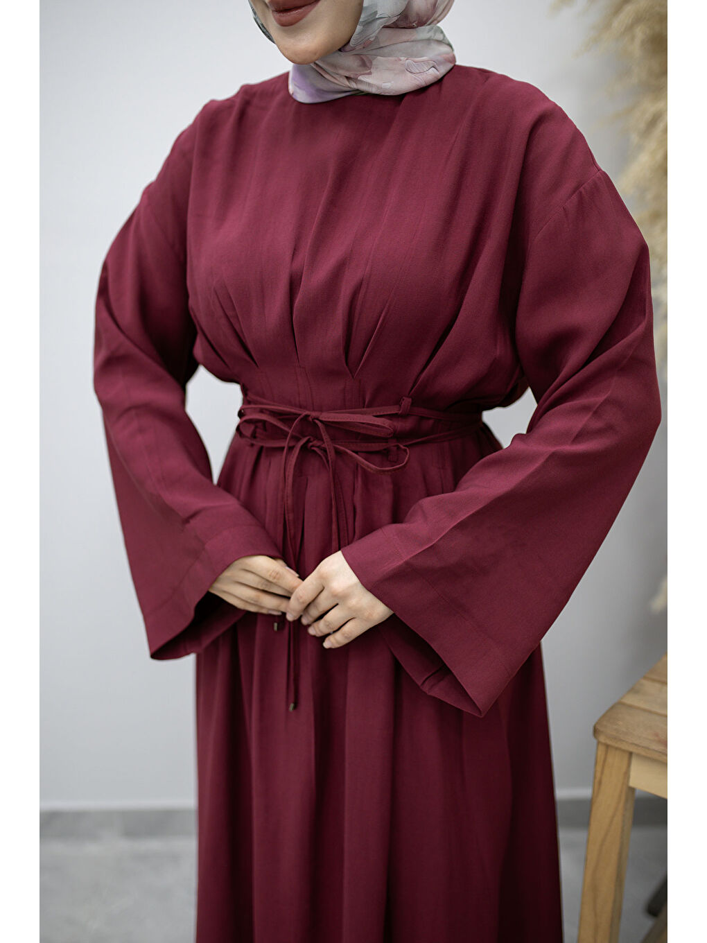 Çift Bağlamalı Pensli Elbise TSD260185 Fuşya-3