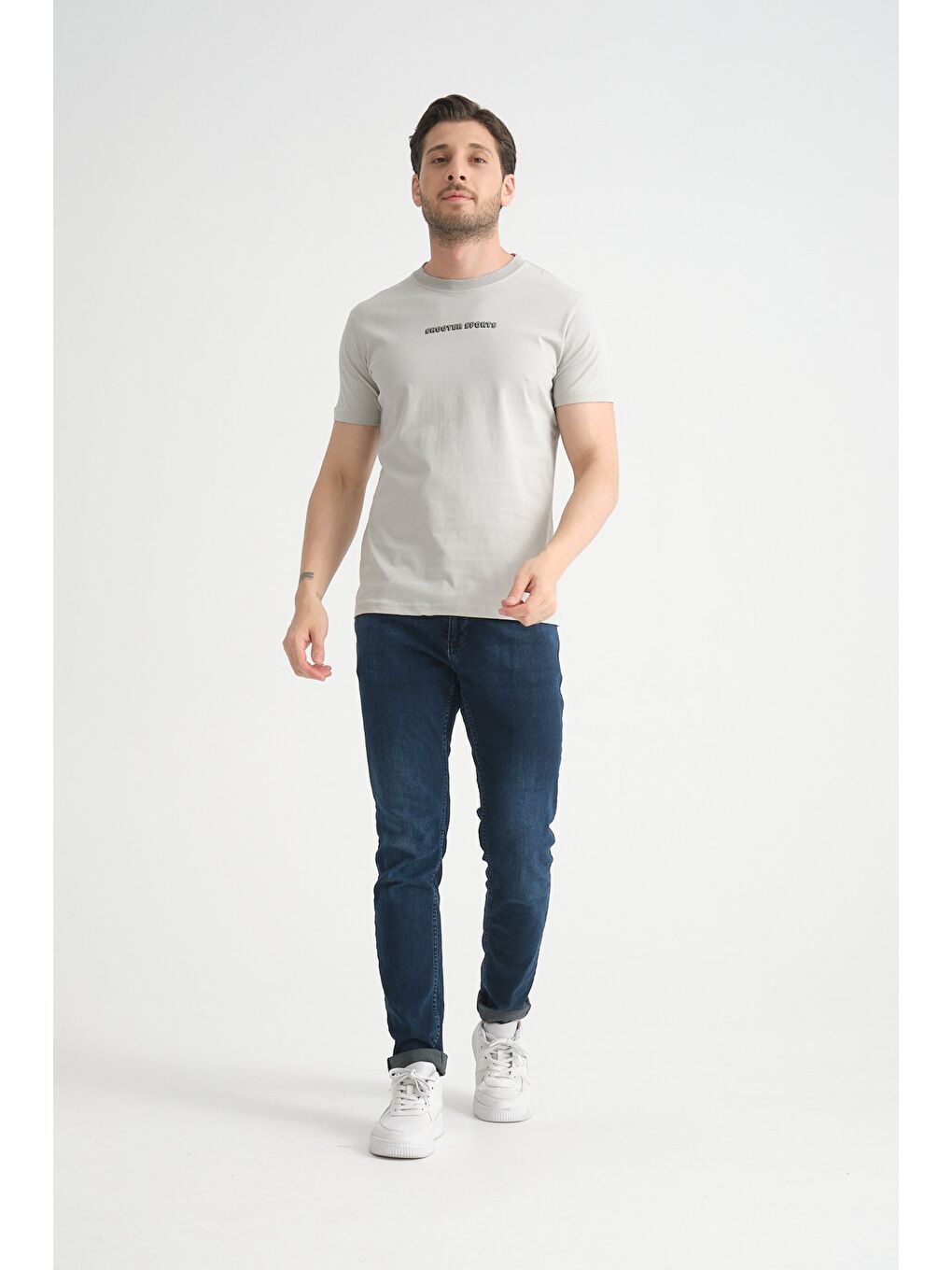 Gri Erkek Bisiklet Yaka Tişört Premium Pamuklu Yüksek Kalite Regular Fit-2
