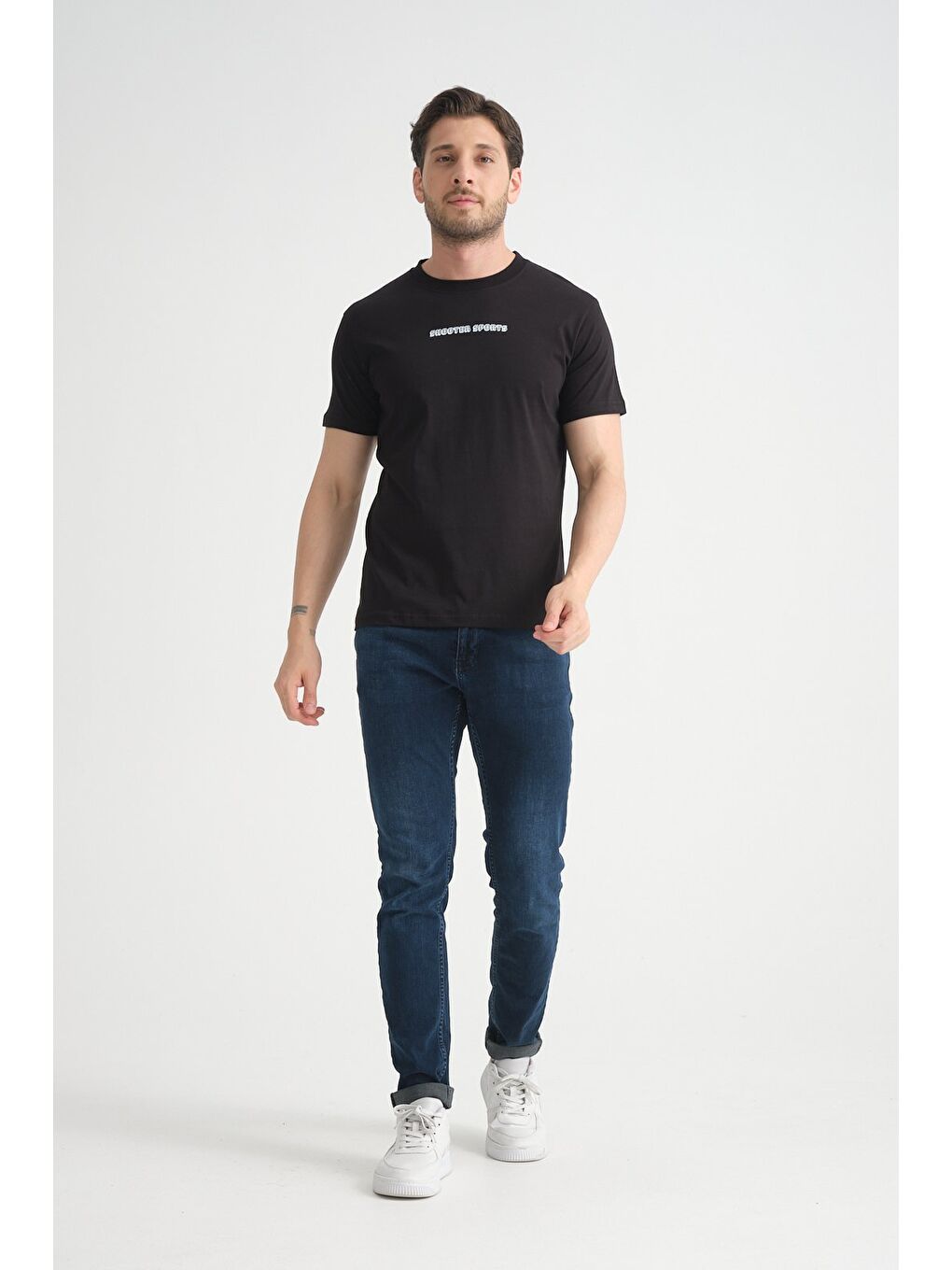 Siyah Erkek Bisiklet Yaka Tişört Premium Pamuklu Yüksek Kalite Regular Fit-3