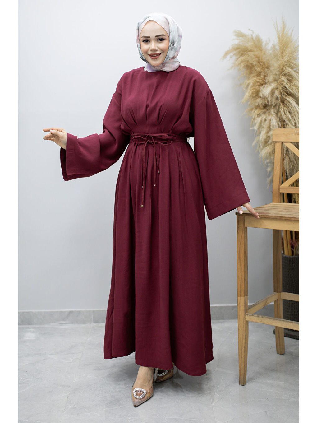 Çift Bağlamalı Pensli Elbise TSD260185 Fuşya-4