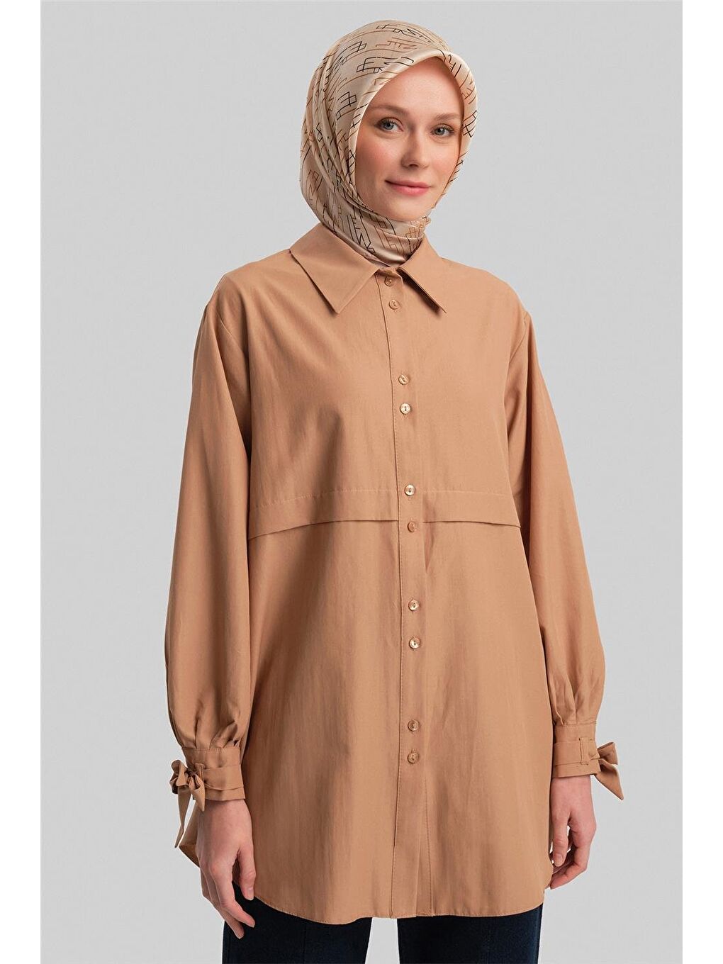 Kahverengi Kol Detaylı Gömlek 23K3441 Camel-2