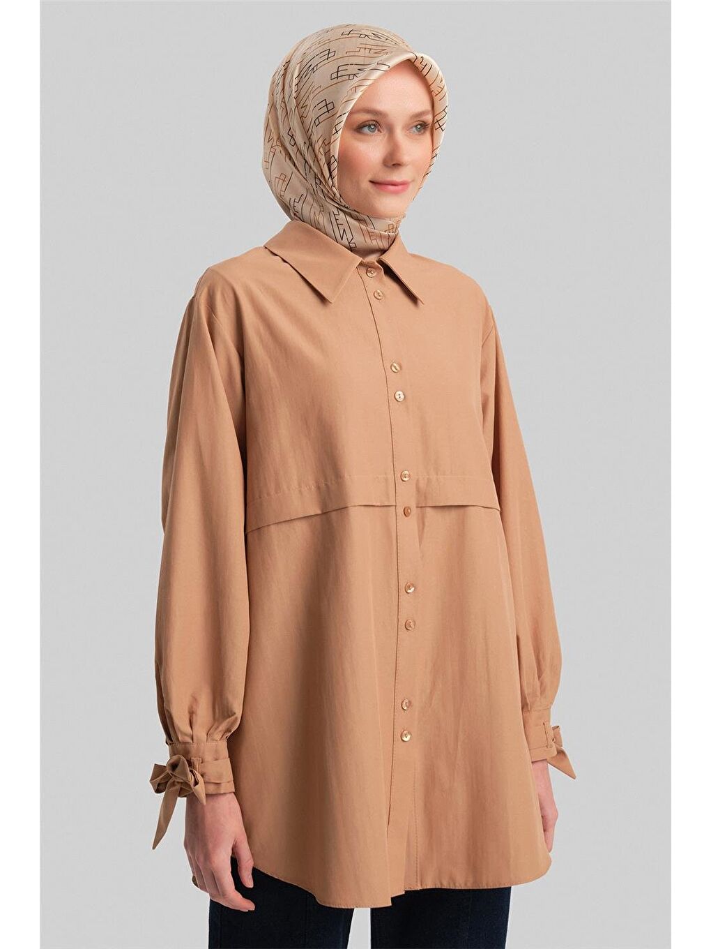 Kahverengi Kol Detaylı Gömlek 23K3441 Camel-3