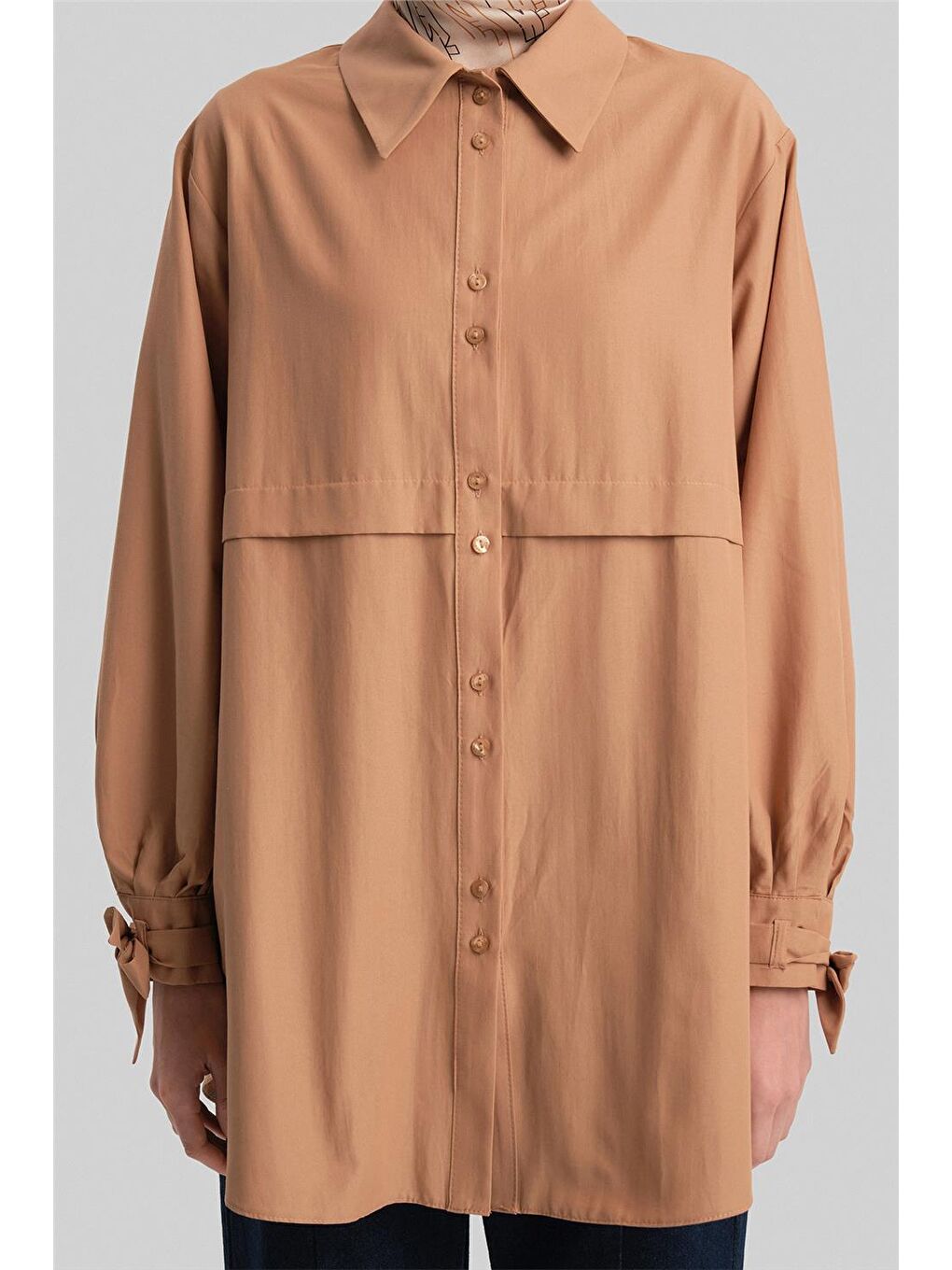 Kahverengi Kol Detaylı Gömlek 23K3441 Camel-4