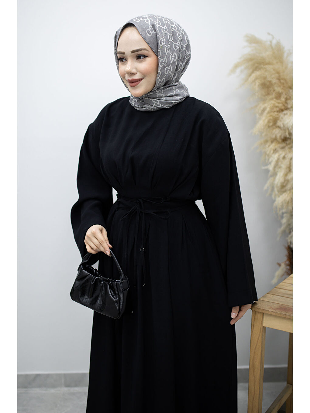 Çift Bağlamalı Pensli Elbise TSD260185 Siyah-1
