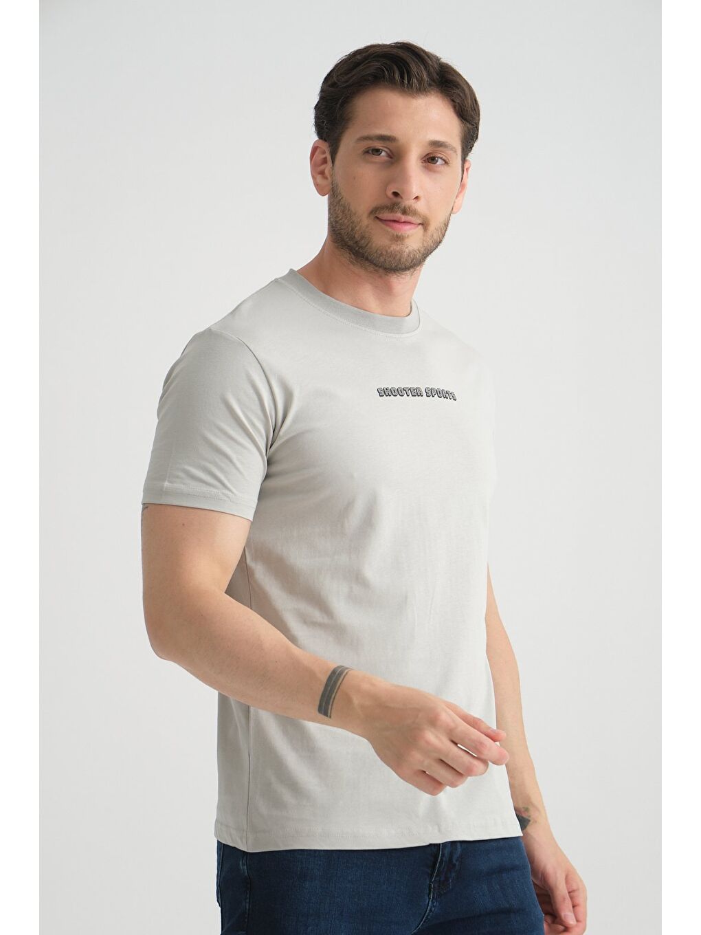 Gri Erkek Bisiklet Yaka Tişört Premium Pamuklu Yüksek Kalite Regular Fit-5