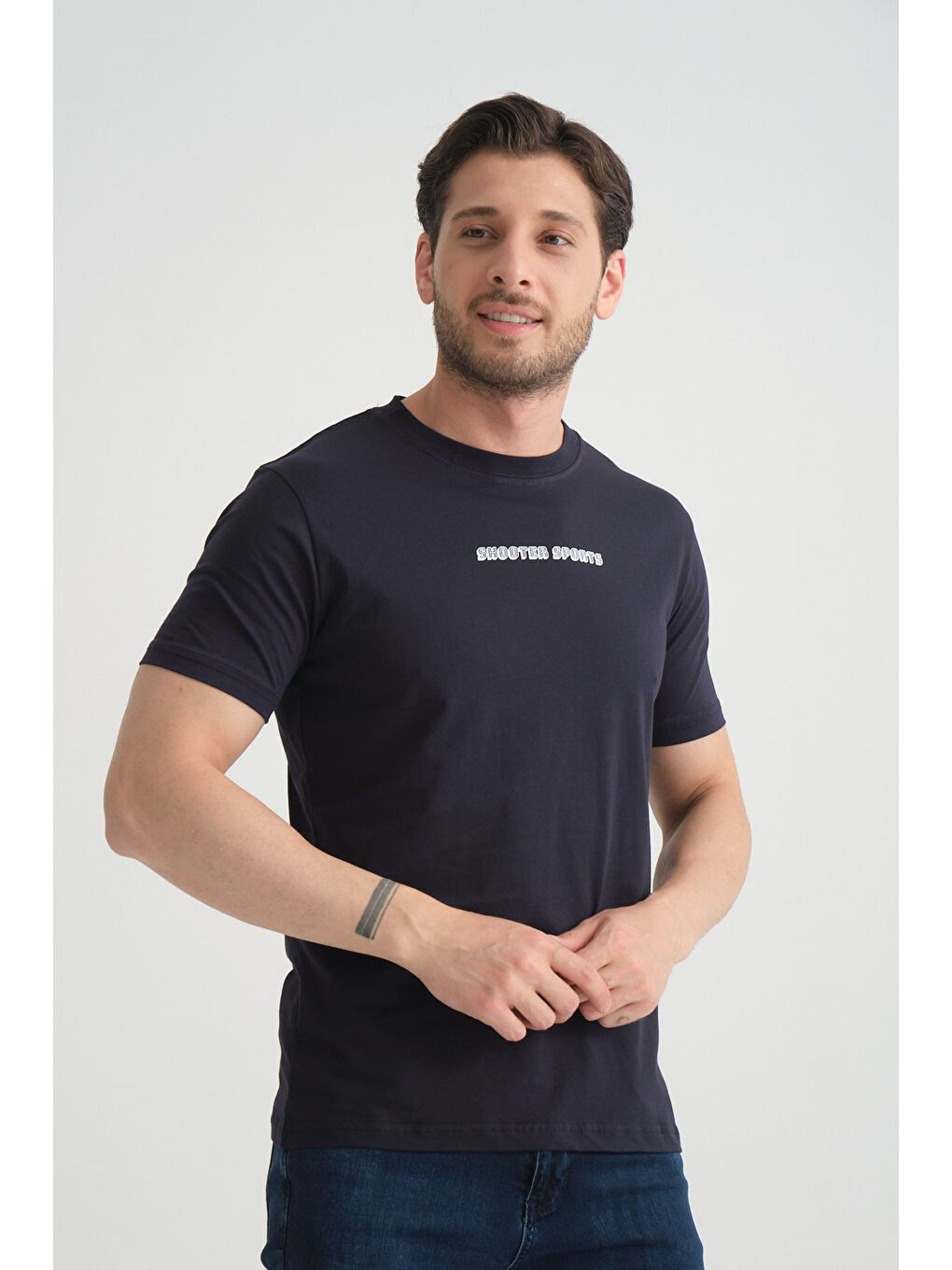 Lacivert Erkek Bisiklet Yaka Tişört Premium Pamuklu Yüksek Kalite Regular Fit-1
