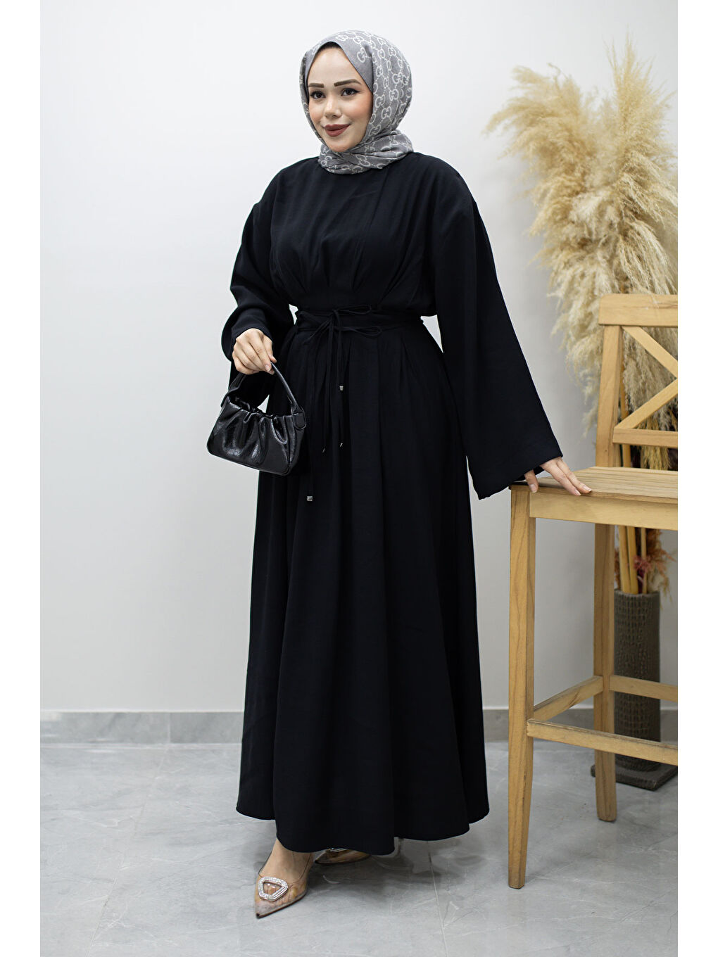Çift Bağlamalı Pensli Elbise TSD260185 Siyah-2