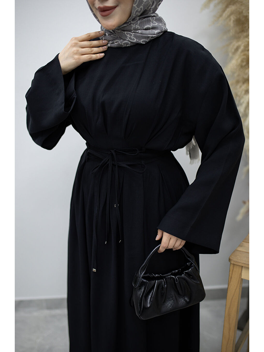 Çift Bağlamalı Pensli Elbise TSD260185 Siyah-3