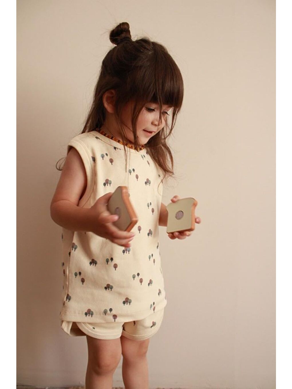 Ekru Ağaç Baskı Kaşkorse Atlet Şort Takım-5