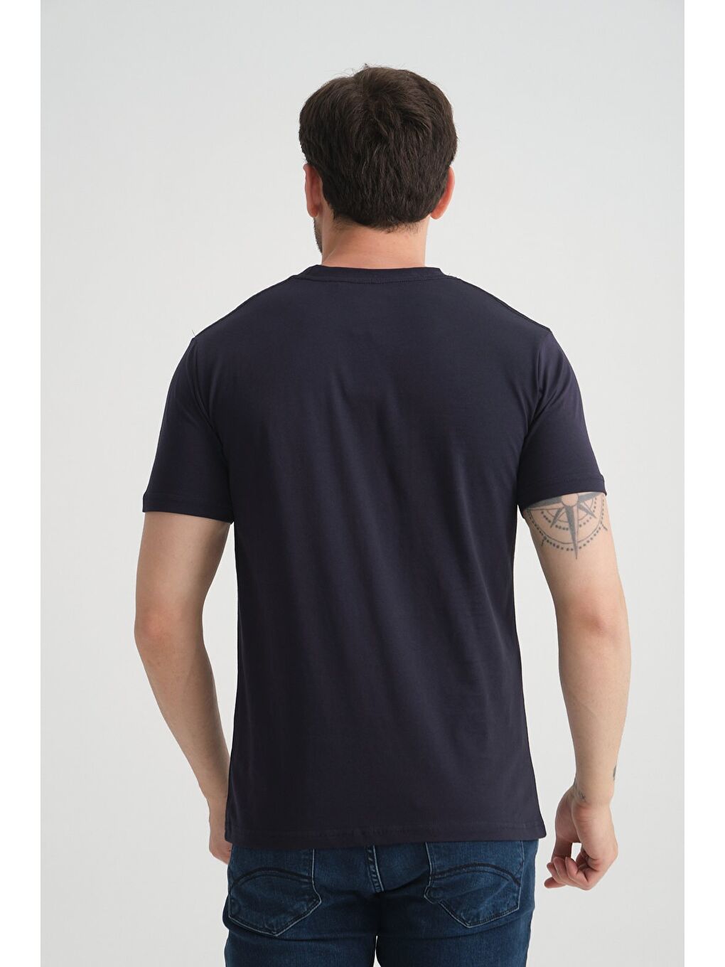 Lacivert Erkek Bisiklet Yaka Tişört Premium Pamuklu Yüksek Kalite Regular Fit-2
