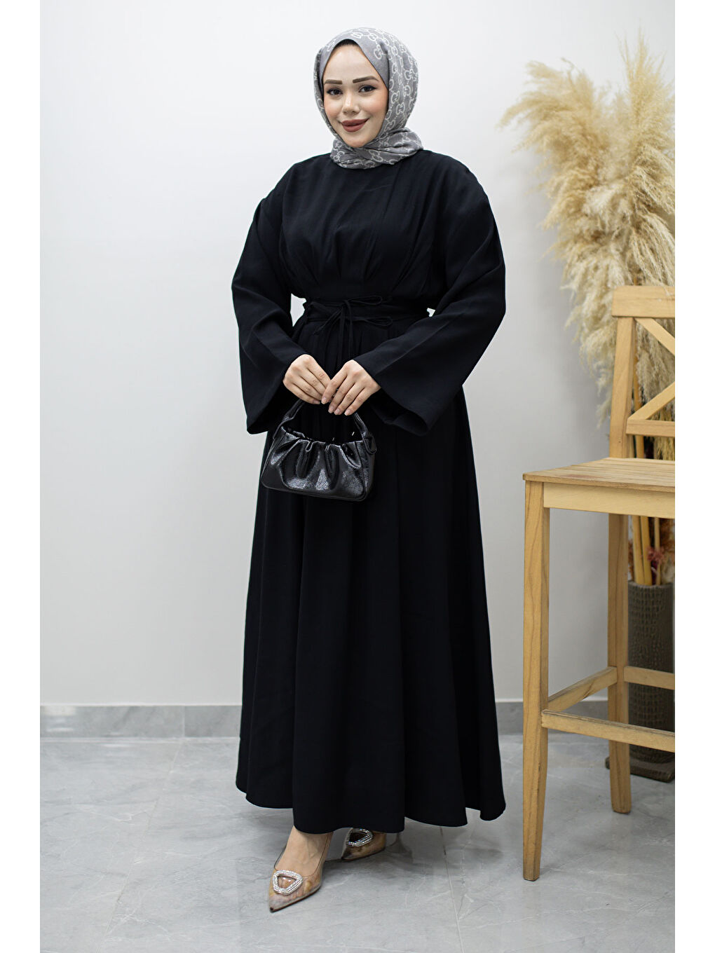 Çift Bağlamalı Pensli Elbise TSD260185 Siyah-4