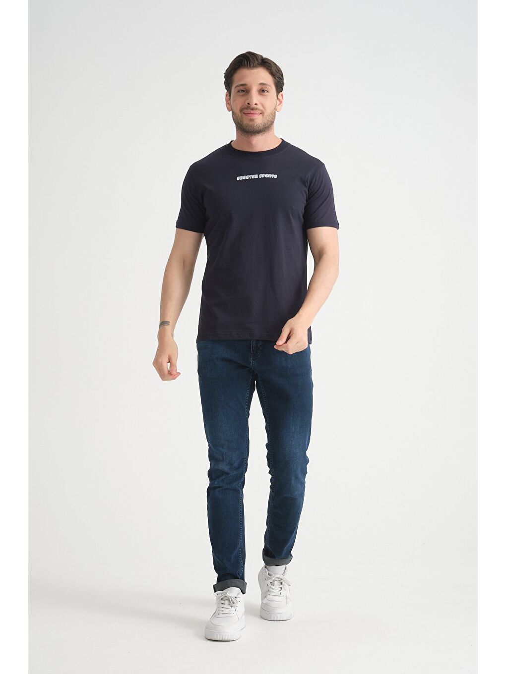 Lacivert Erkek Bisiklet Yaka Tişört Premium Pamuklu Yüksek Kalite Regular Fit-3