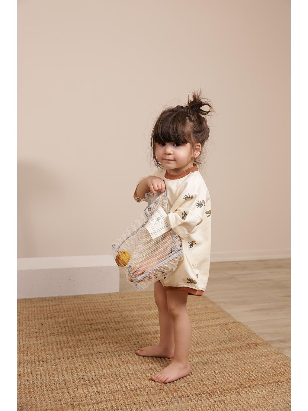 Bej Zeytin Baskılı Oversize Tulum-1