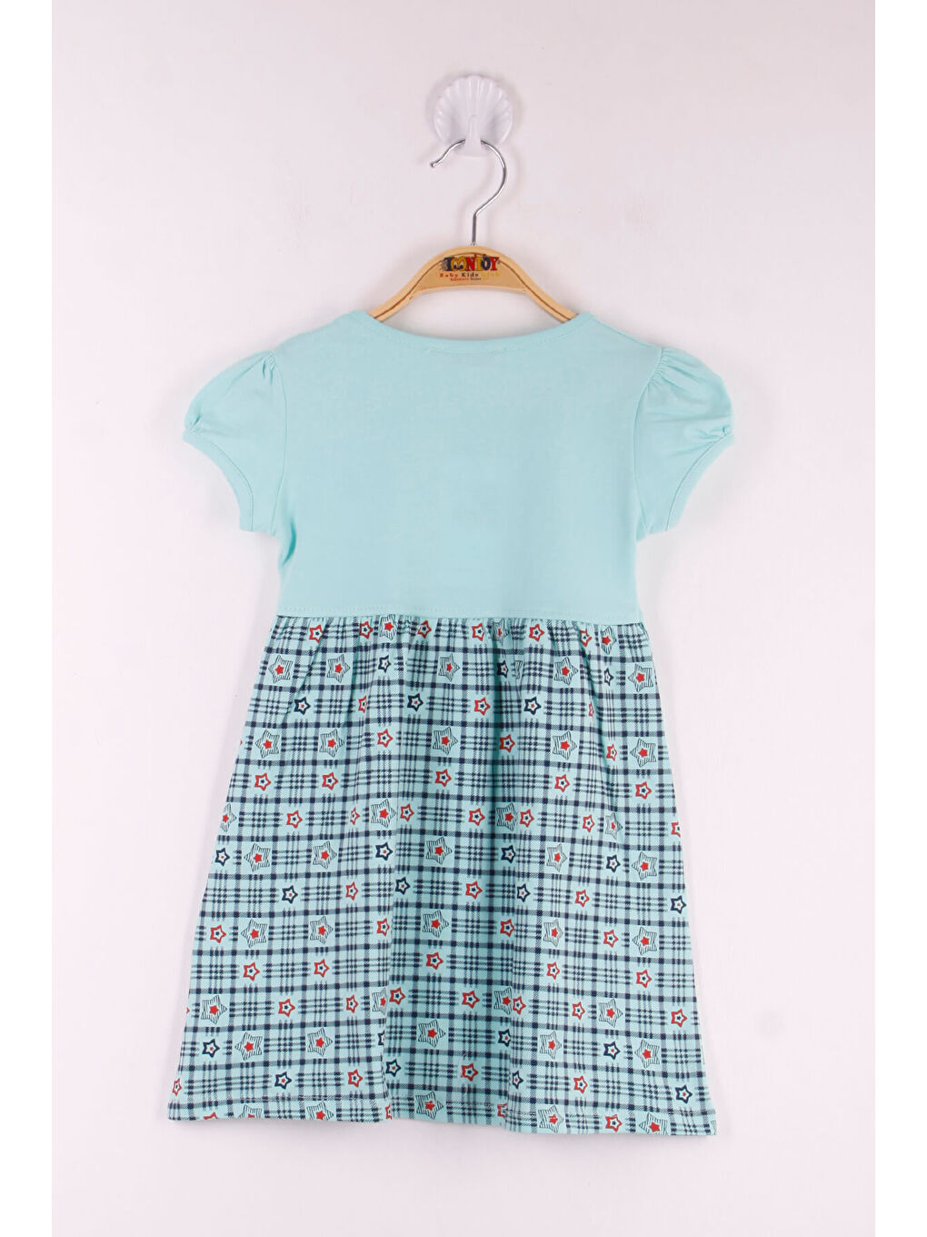 Turkuaz Kız Çocuk Pullu Yıldız Nakışlı Elbise-1