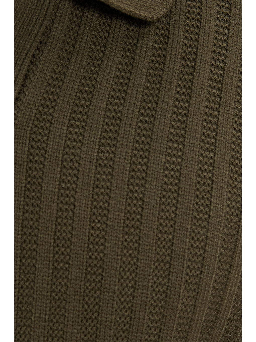 Erkek Standart Fit Normal Kesim Polo Yaka Haki Kazak-3