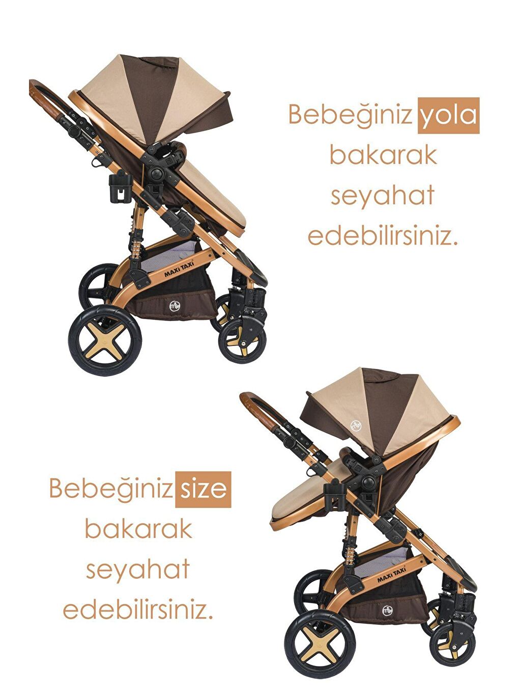 Maxi Taxi Renksiz Fast Pro Alüminyum Travel Sistem Bebek Arabası - Kahve Gold - 4