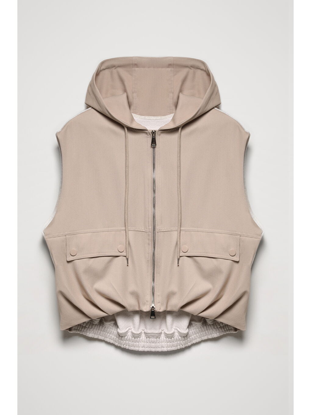 Kapüşonlu Büyük Cepli Yelek Ceket Bej