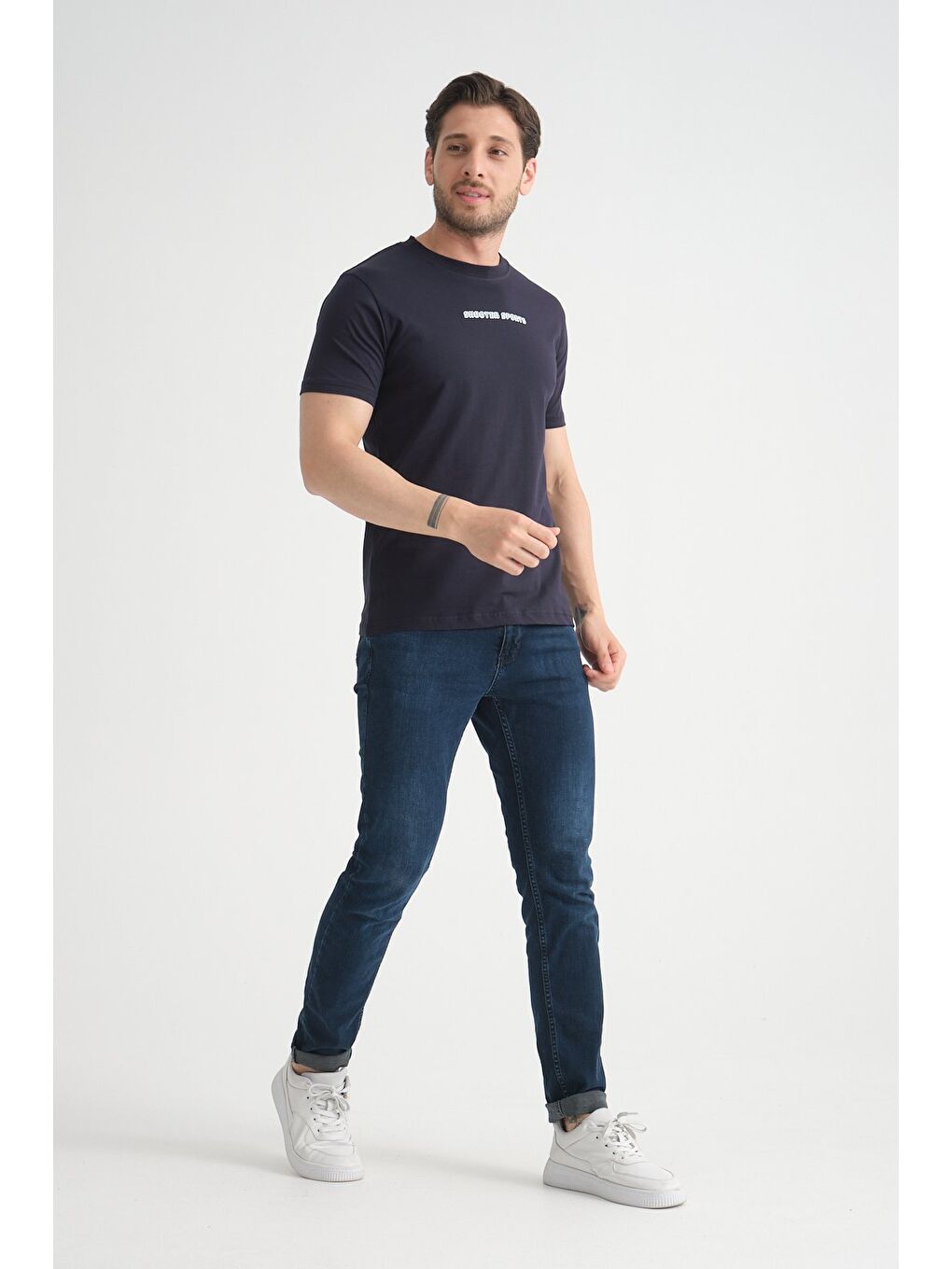Lacivert Erkek Bisiklet Yaka Tişört Premium Pamuklu Yüksek Kalite Regular Fit-5