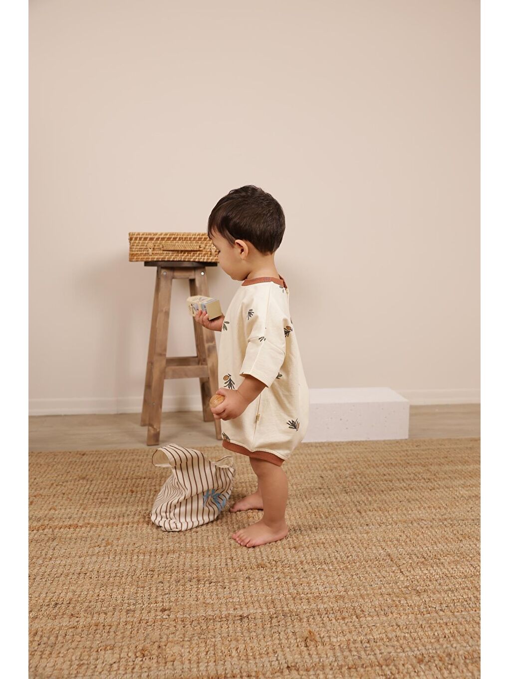 Bej Zeytin Baskılı Oversize Tulum-5