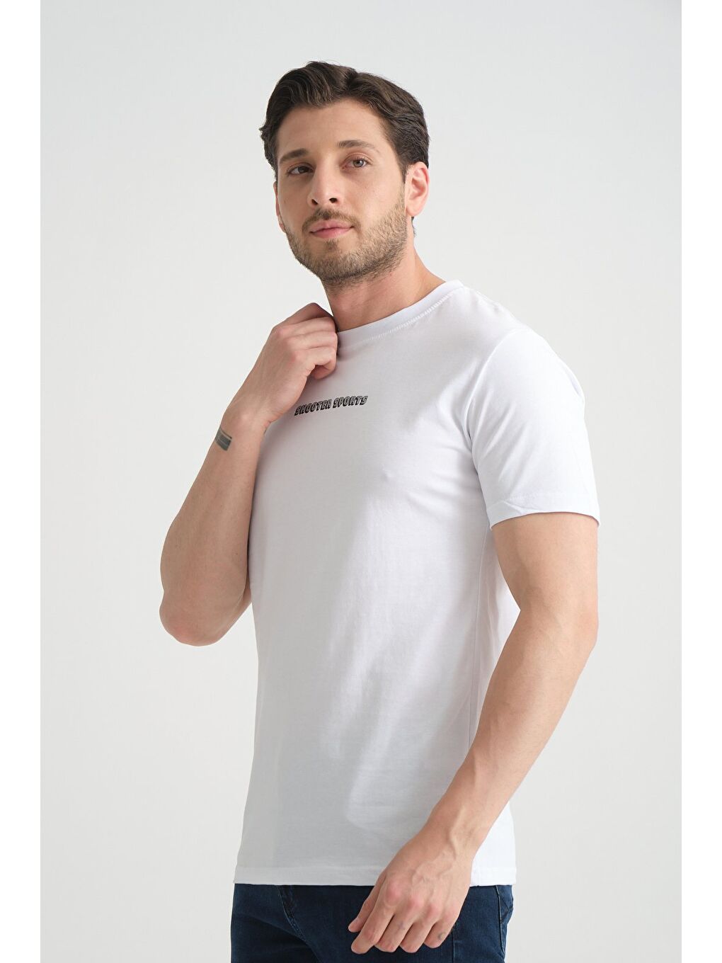 Beyaz Erkek Bisiklet Yaka Tişört Premium Pamuklu Yüksek Kalite Regular Fit-1