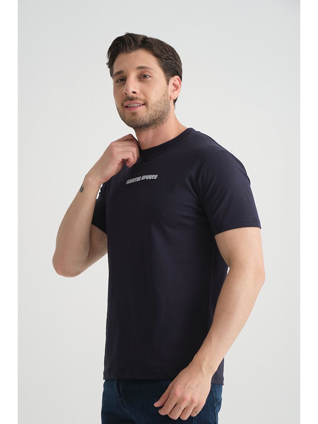 Lacivert Erkek Bisiklet Yaka Tişört Premium Pamuklu Yüksek Kalite Regular Fit-6