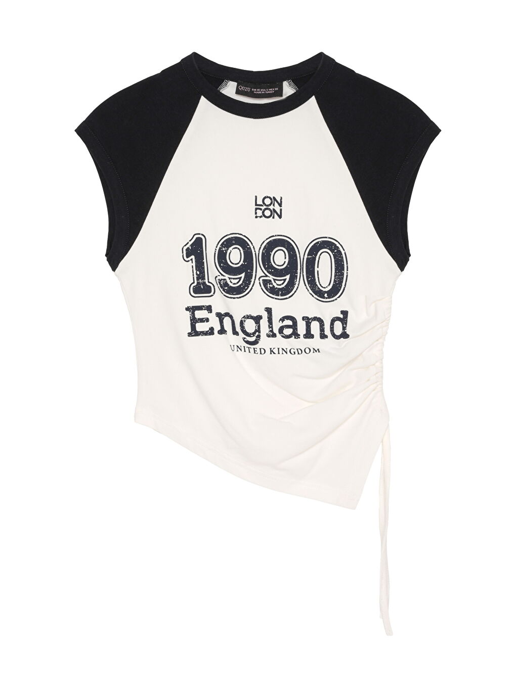 Yanı Büzgülü Kolsuz Tişört Ekru