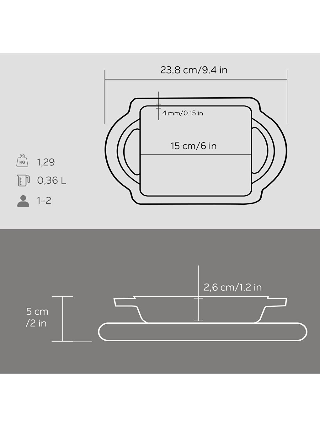 Siyah Dikdörtgen Sahan Döküm Demir Yekpare Çift Kulplu Kayın Servis Ahşabı Ölçü 12x15cm.-4
