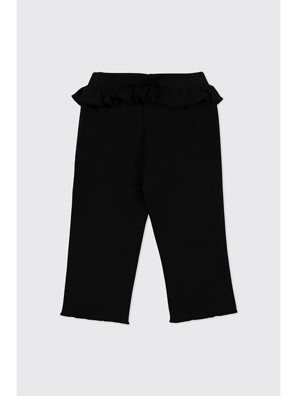 Kız Bebek Beli Lastikli Fırfır Detaylı Bol Paça Siyah Eşofman Alt-1