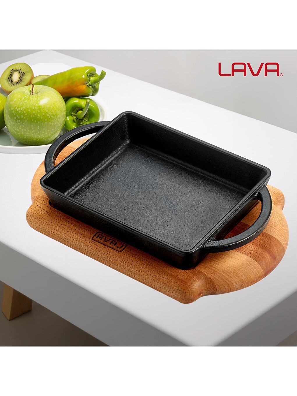 Siyah Dikdörtgen Sahan Döküm Demir Yekpare Çift Kulplu Kayın Servis Ahşabı Ölçü 12x15cm.-6