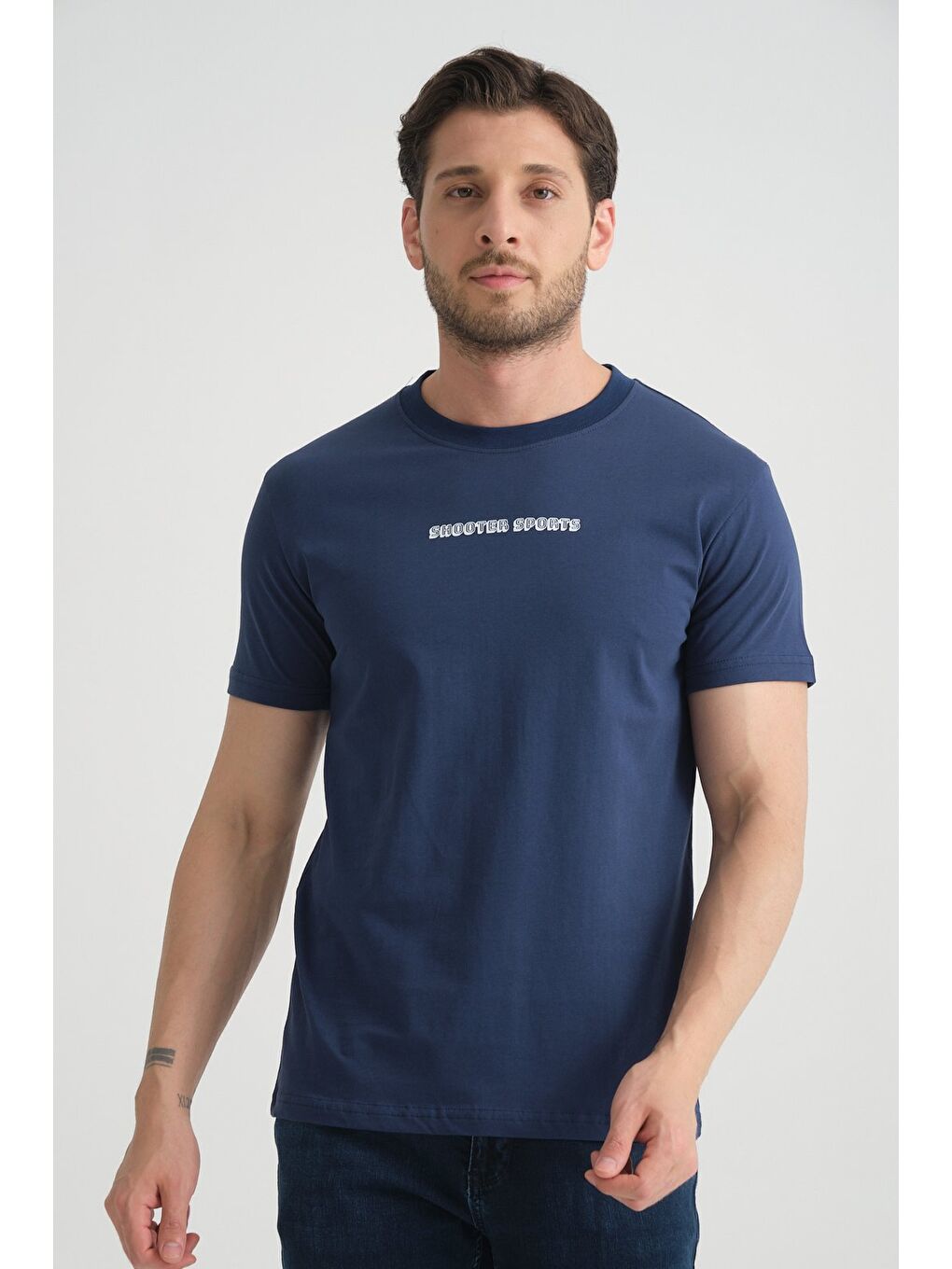 İndigo Erkek Bisiklet Yaka Tişört Premium Pamuklu Yüksek Kalite Regular Fit