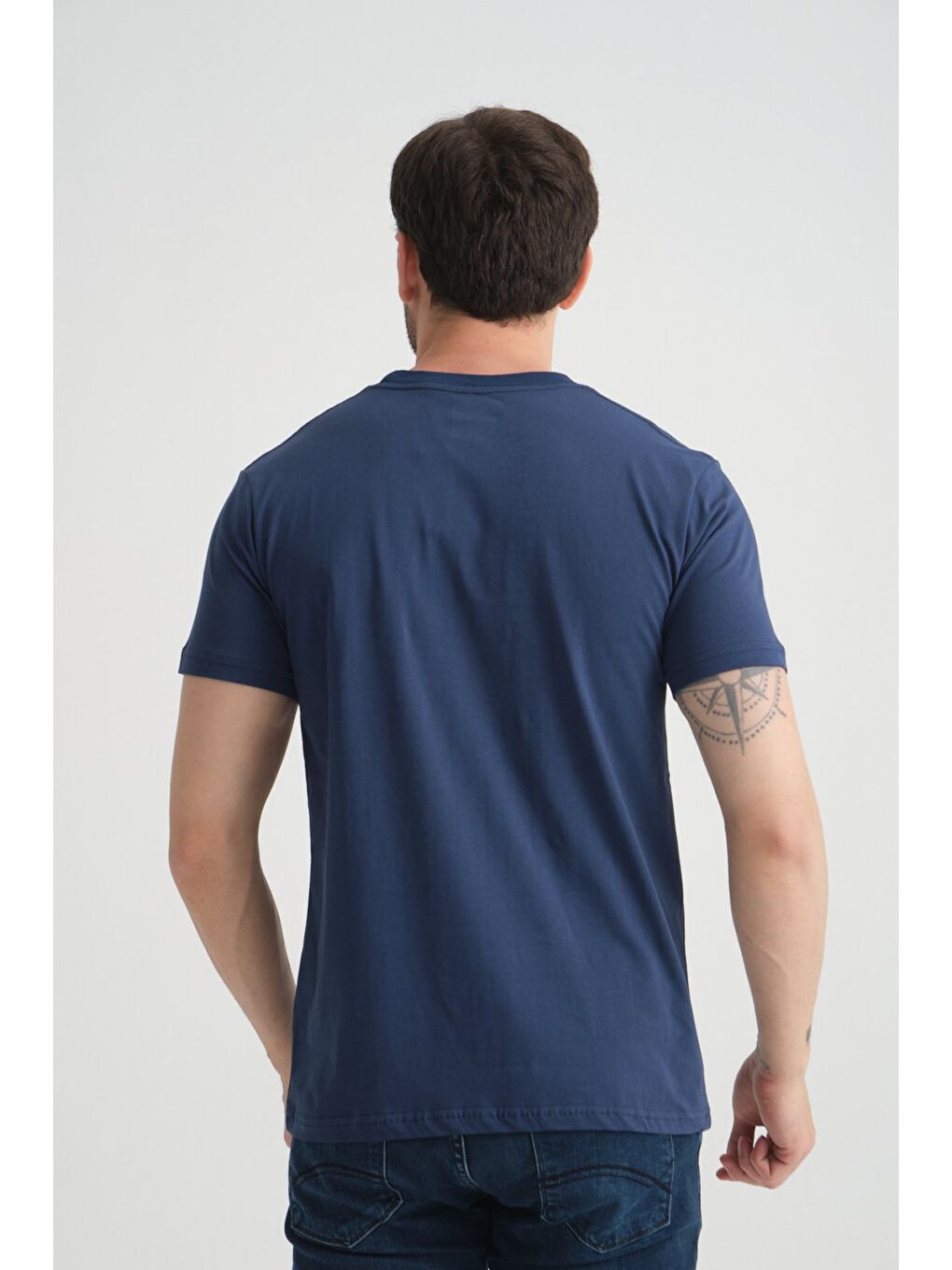 İndigo Erkek Bisiklet Yaka Tişört Premium Pamuklu Yüksek Kalite Regular Fit-2