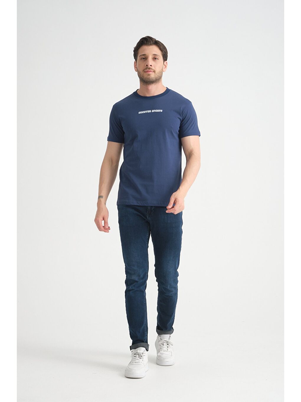 İndigo Erkek Bisiklet Yaka Tişört Premium Pamuklu Yüksek Kalite Regular Fit-3