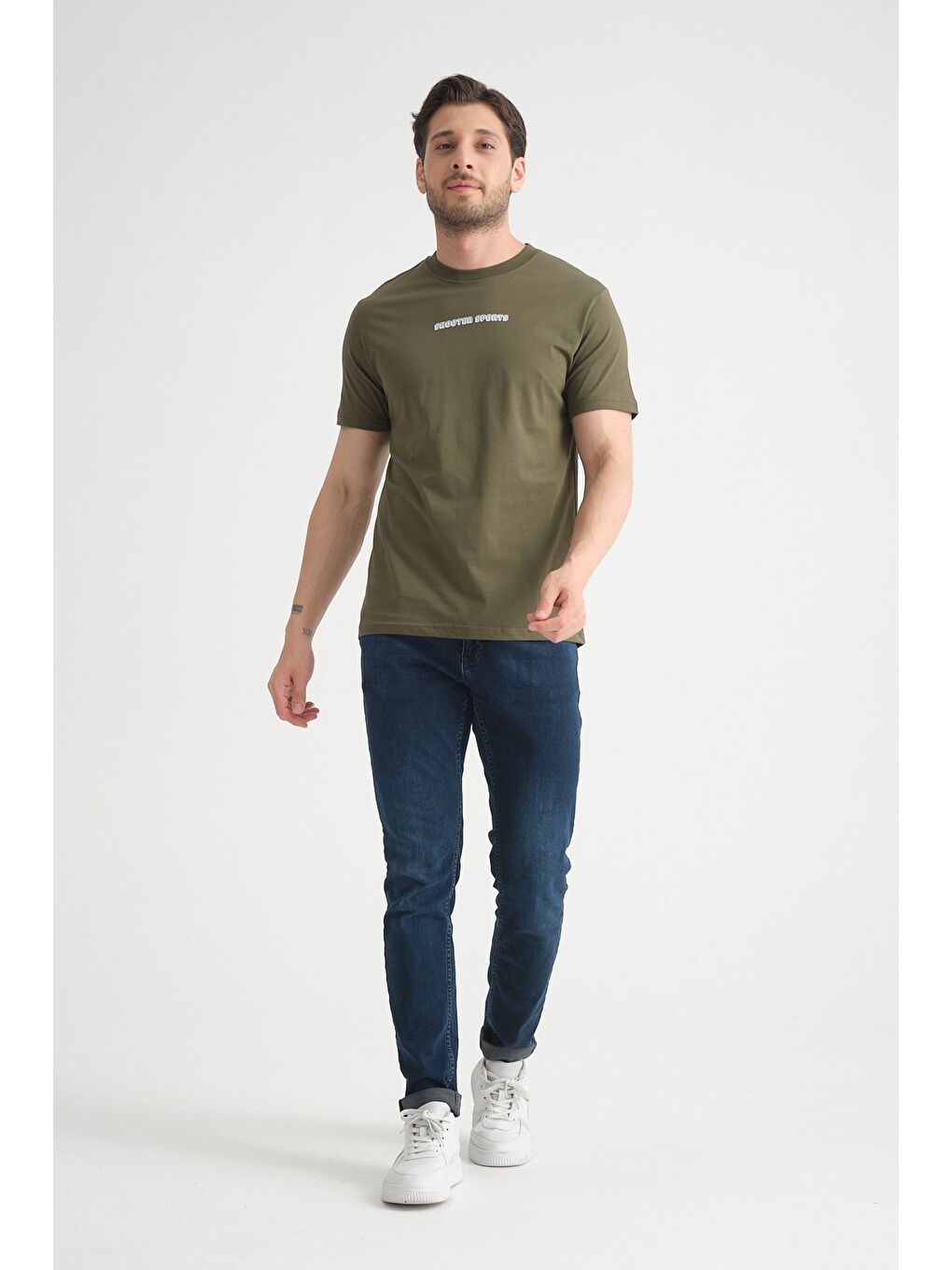 Haki Erkek Bisiklet Yaka Tişört Premium Pamuklu Yüksek Kalite Regular Fit-3