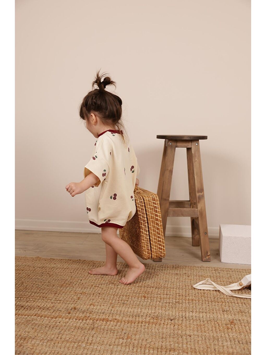 Bej Kiraz Baskılı Oversize Tulum-7