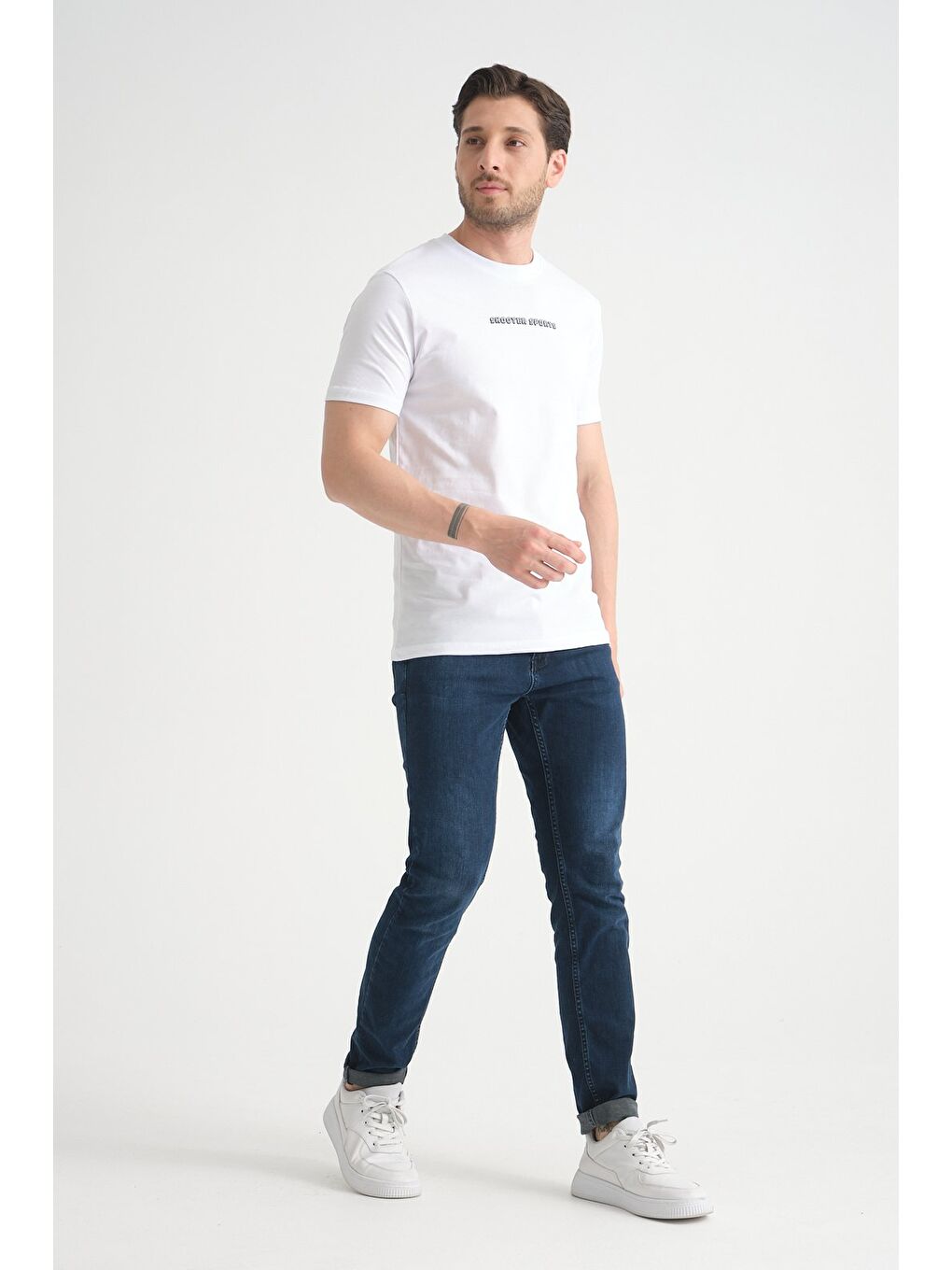 Beyaz Erkek Bisiklet Yaka Tişört Premium Pamuklu Yüksek Kalite Regular Fit-6