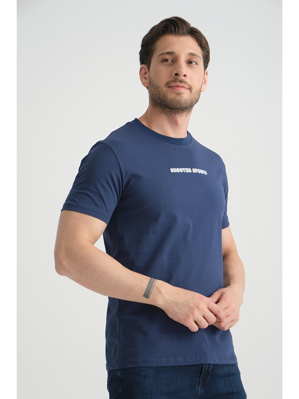 İndigo Erkek Bisiklet Yaka Tişört Premium Pamuklu Yüksek Kalite Regular Fit-5