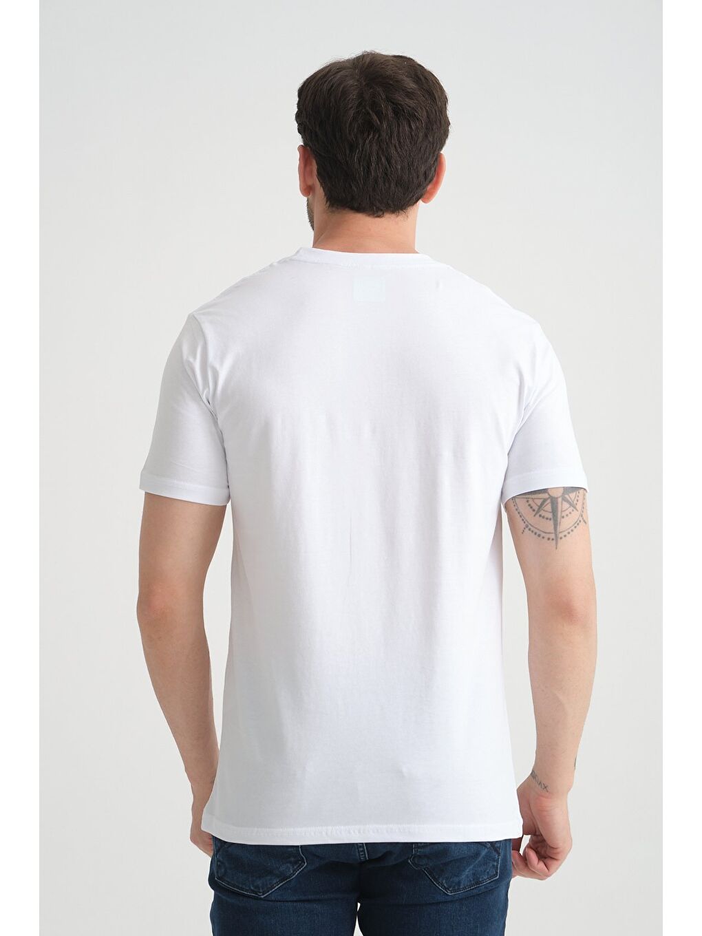 Beyaz Erkek Bisiklet Yaka Tişört Premium Pamuklu Yüksek Kalite Regular Fit-7