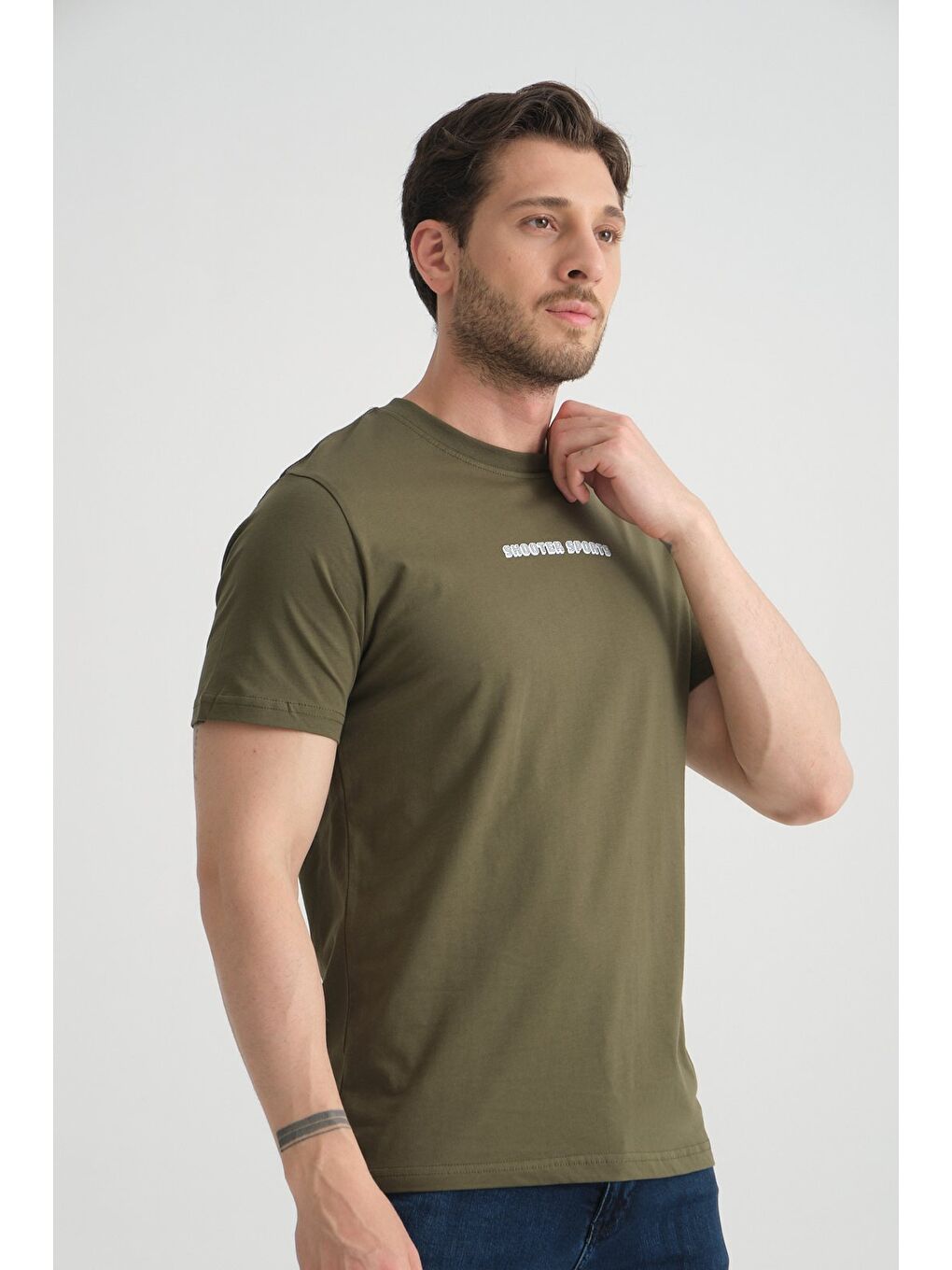Haki Erkek Bisiklet Yaka Tişört Premium Pamuklu Yüksek Kalite Regular Fit-5