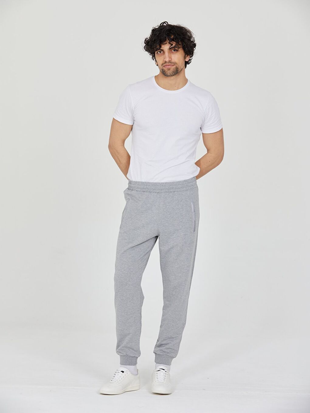 Gri Erkek Eşofman Altı Fermuarlı Cepli Slim Fit Paça Ribanalı Spor Eşofman-1
