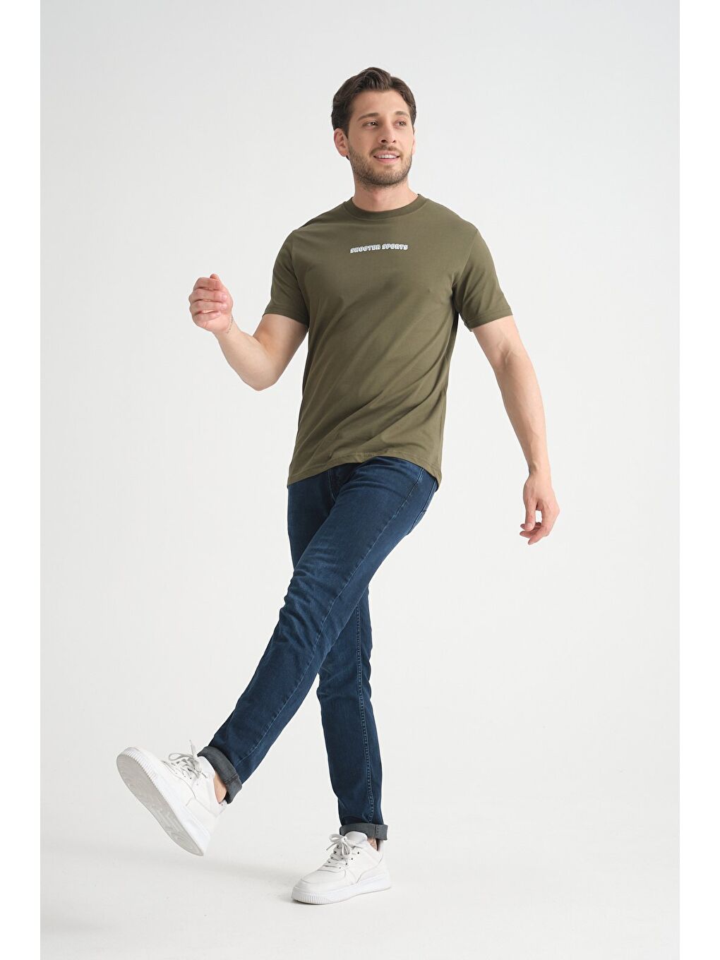 Haki Erkek Bisiklet Yaka Tişört Premium Pamuklu Yüksek Kalite Regular Fit-6