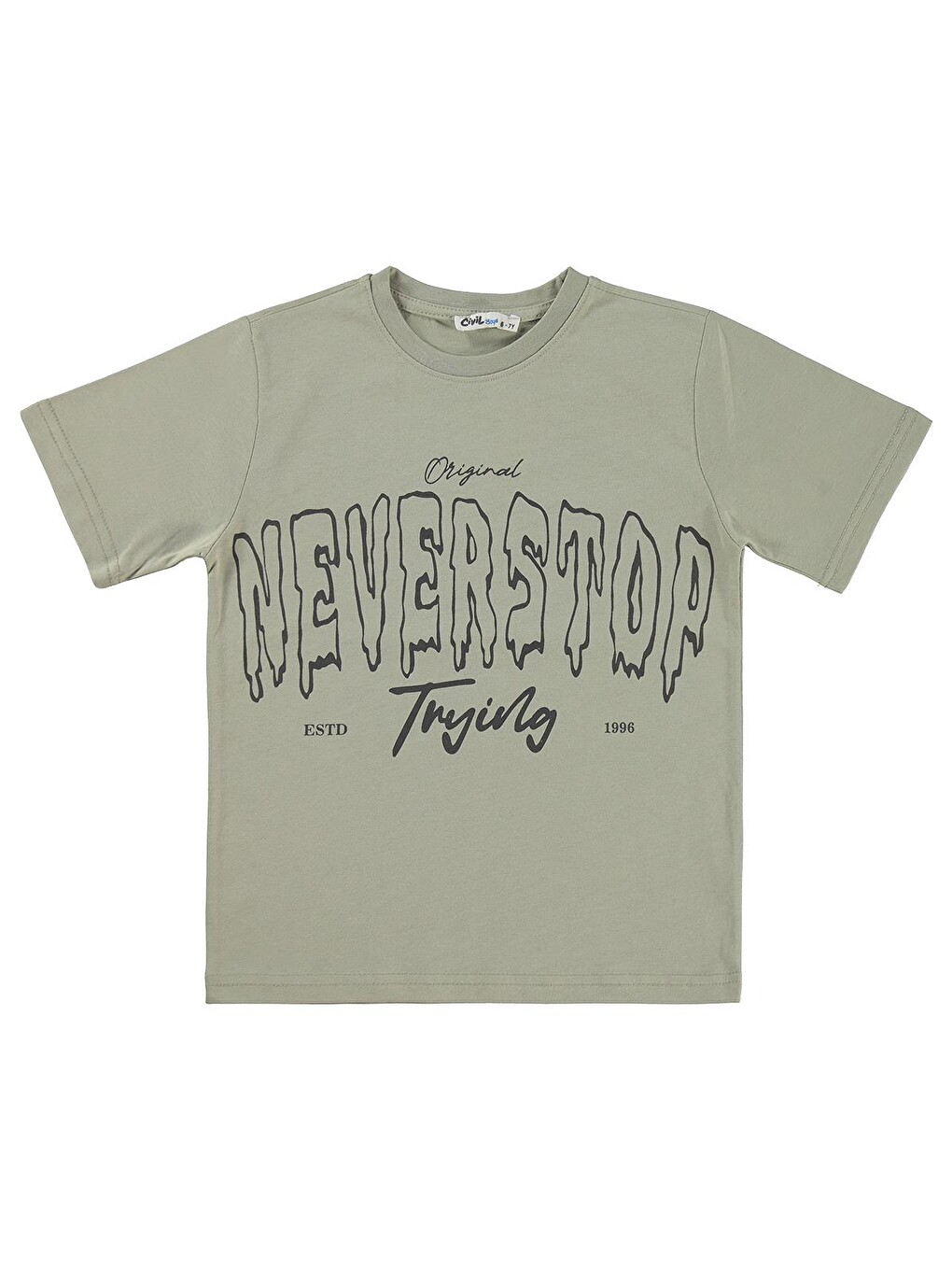 Beyaz Boys Never Stop Baskılı 10-13 Yaş Tişört - Gri