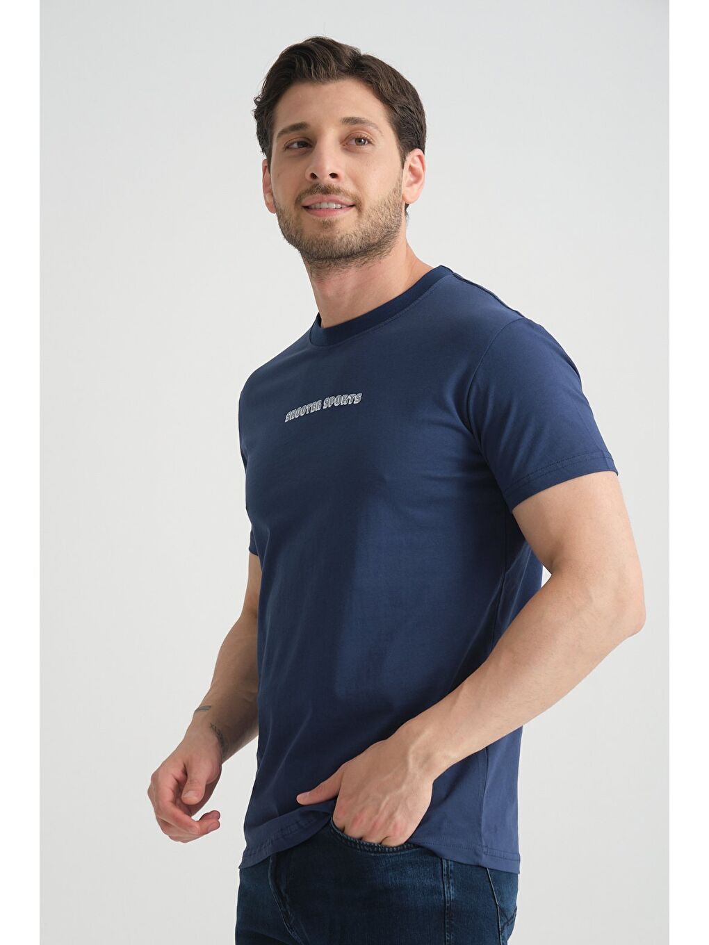 İndigo Erkek Bisiklet Yaka Tişört Premium Pamuklu Yüksek Kalite Regular Fit-7
