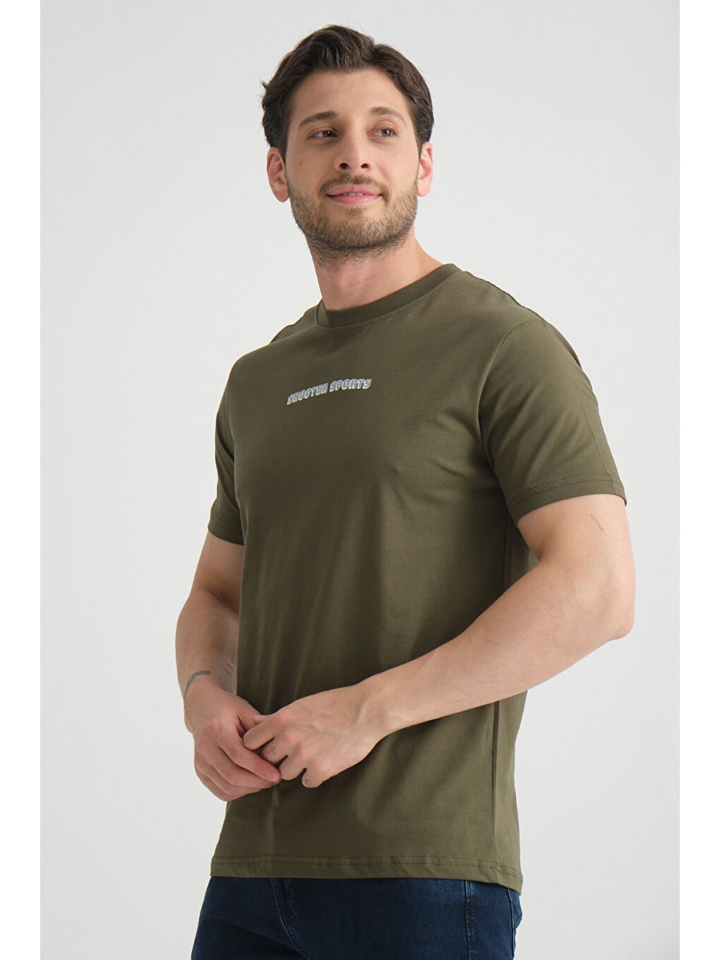 Haki Erkek Bisiklet Yaka Tişört Premium Pamuklu Yüksek Kalite Regular Fit-7