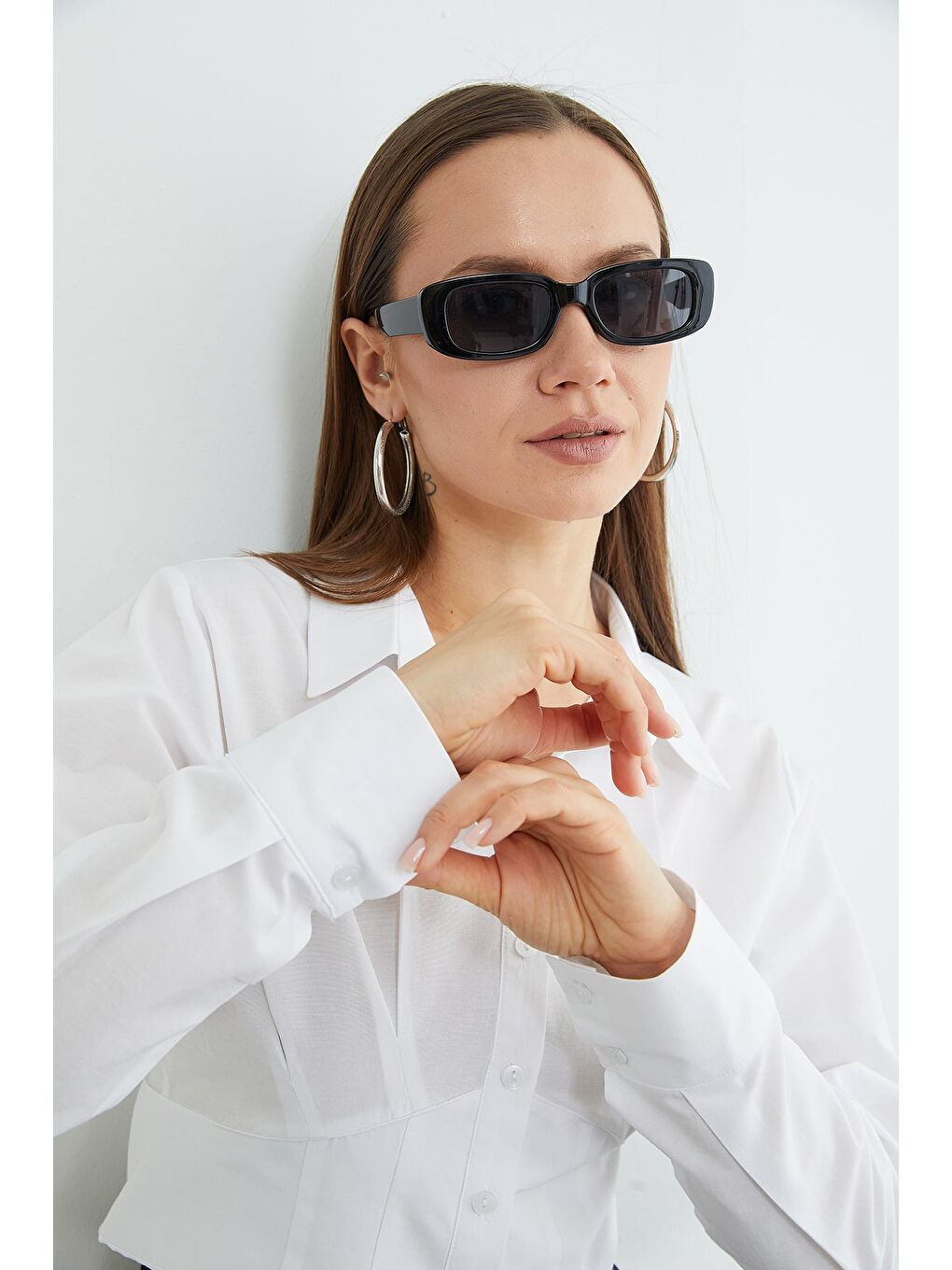 Beyaz Basic Korse Detaylı Crop Gömlek-3