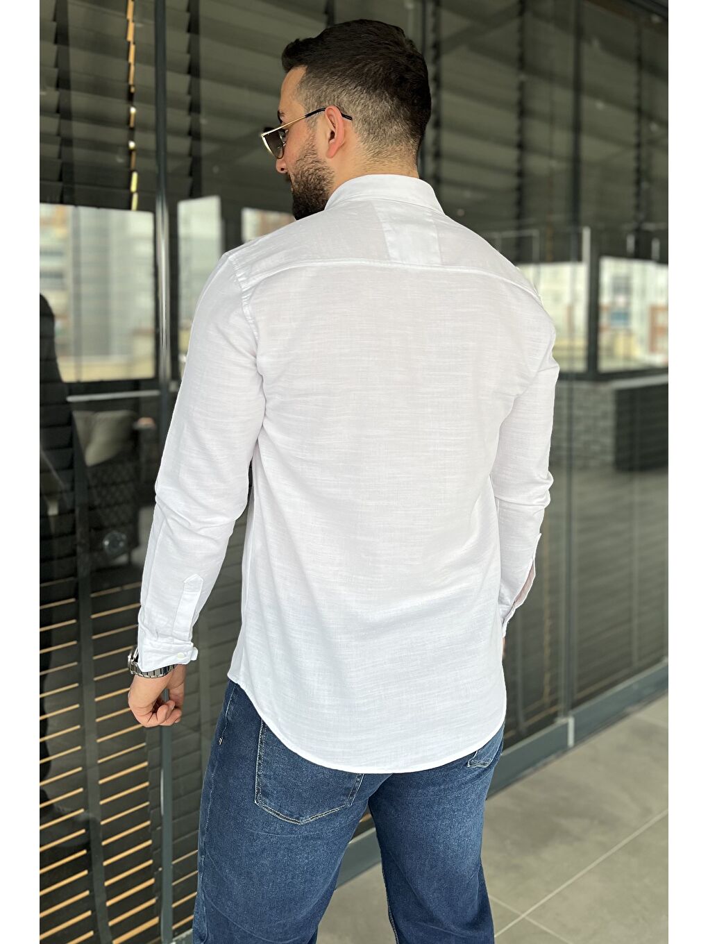 Ekru Tek Cepli Çıtçıtlı Erkek Uzun Kol Gömlek-3