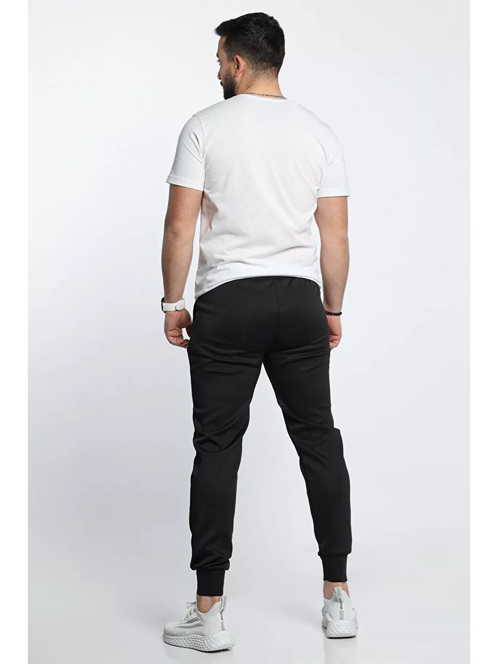 Siyah Bel Ve Paça Lastikli Cep Detaylı Baskılı Erkek Scuba Eşofman Altı-3