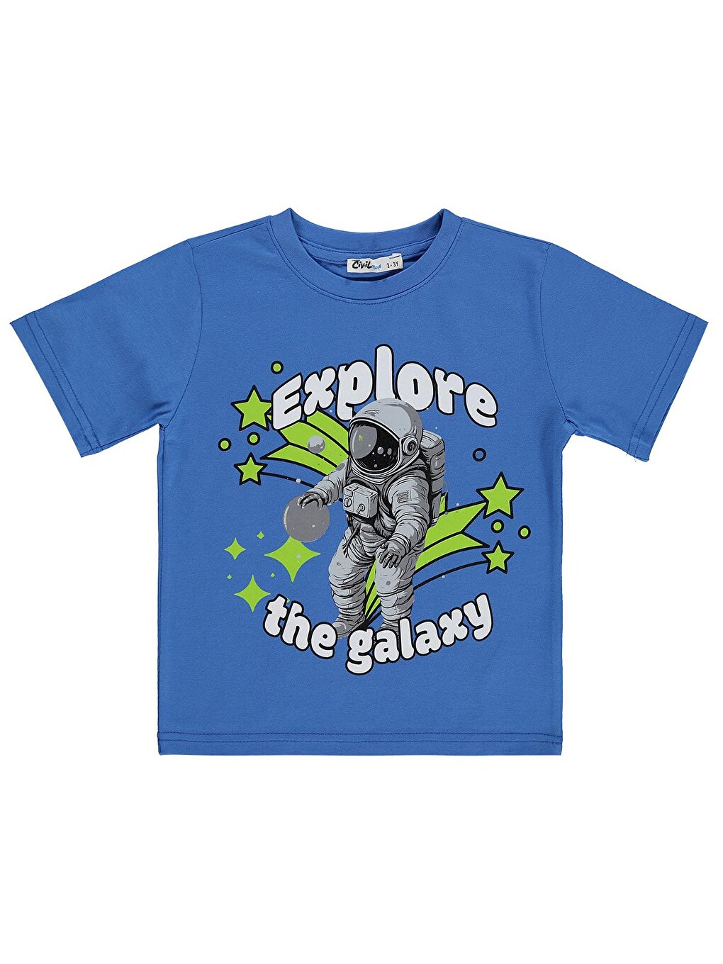 Turkuaz Boys Explore Astronot Basklı 2-5 Yaş Tişört - Mavi