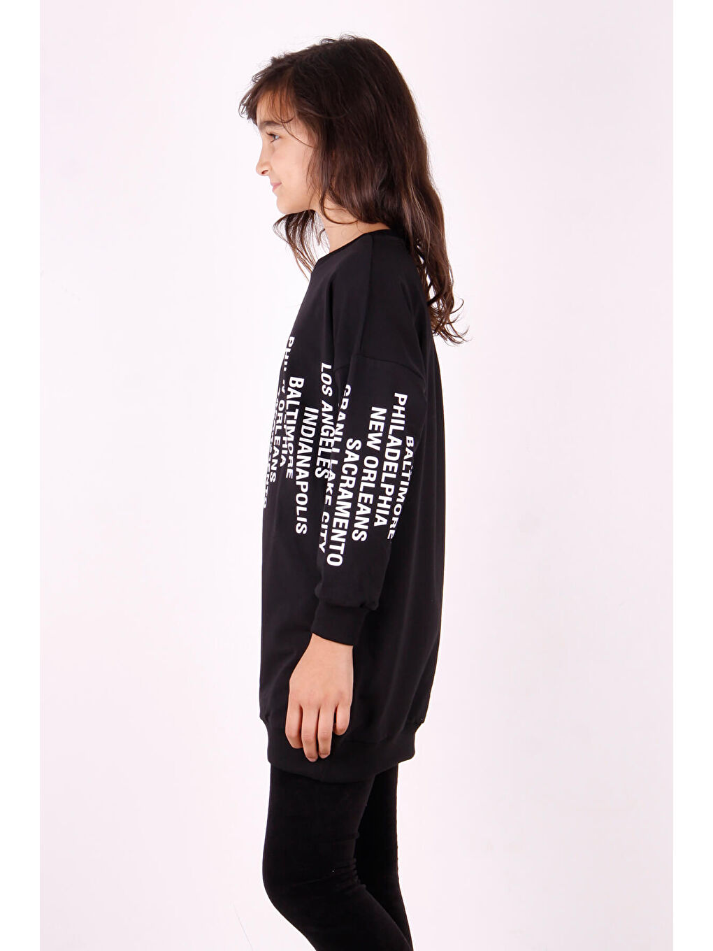 Siyah Kız Çocuk Yazı Baskılı Elbise-2