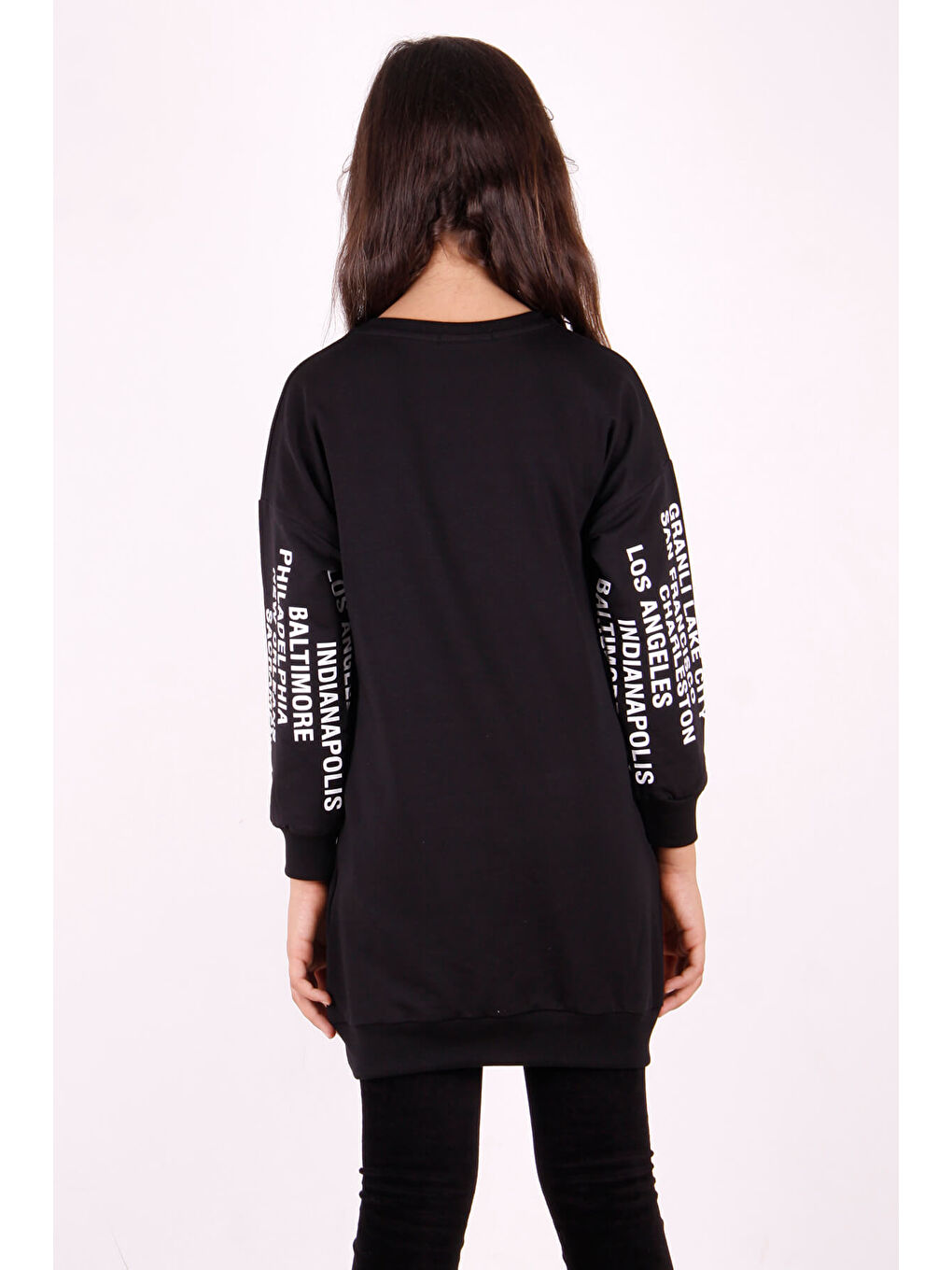 Siyah Kız Çocuk Yazı Baskılı Elbise-3